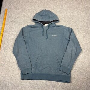 Columbia Mens Hoodie Medium Blue Heather Pullover Fleece Sweatshirt Logo
